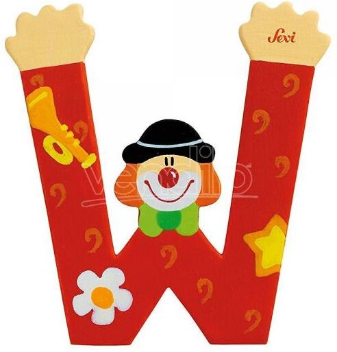 TRUDI Sevi 81759 - Letteraa W In Legno A Forma Di Clown Rosso 9,5 Cm Decorazione