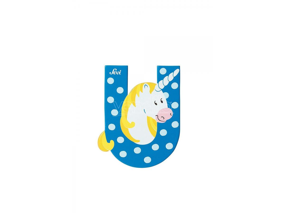 TRUDI Sevi 81621 - Letteraa U Unicorno In Legno Blu 7,5 Cm Decorazione
