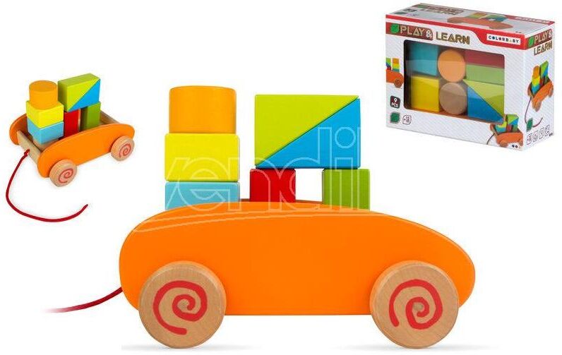 PLAY & LEARN Wooden Blocks Cart 9pzs