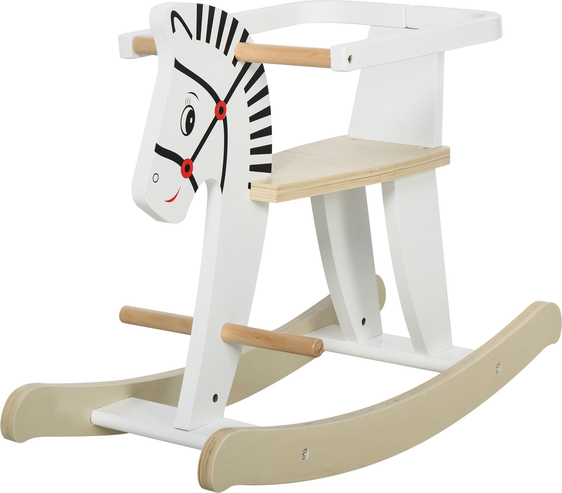 Homcom Cavallo a Dondolo Classico in Legno per Bambini 1-3 Anni con Bordo, Maniglie e Poggiapiedi, 68x26.5x48cm, Bianco