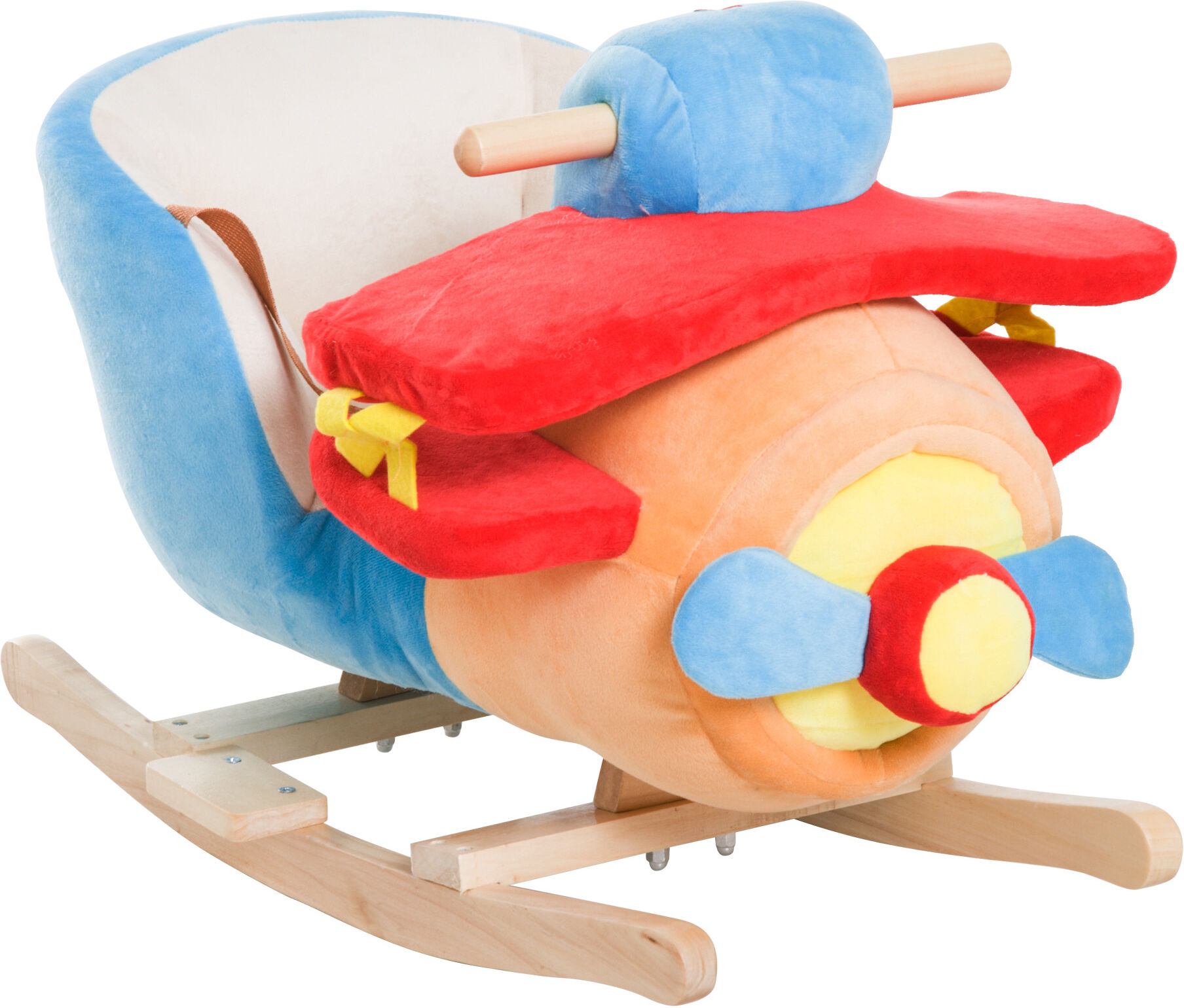 Homcom Dondolo a Forma di Aeroplano per Bambini di Età Superiore a 18 Mesi con Musica Incorporata in Legno Alamo, Max:60kg 60x33x45cm