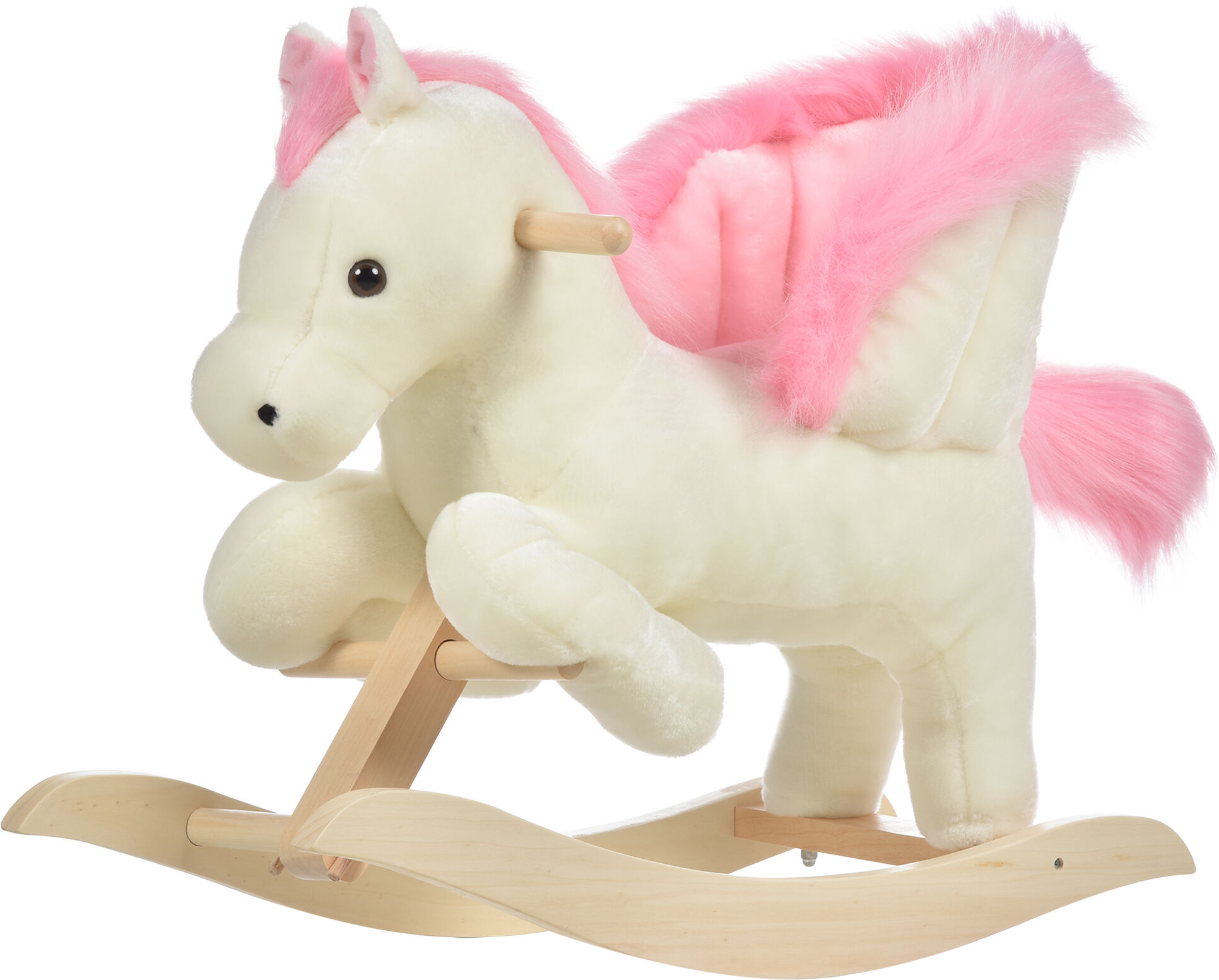 Homcom Cavallo a Dondolo Bianco e Rosa con Suoni e Struttura in Legno di Pioppo per Bambini 18-36 Mesi, 70x28x57cm