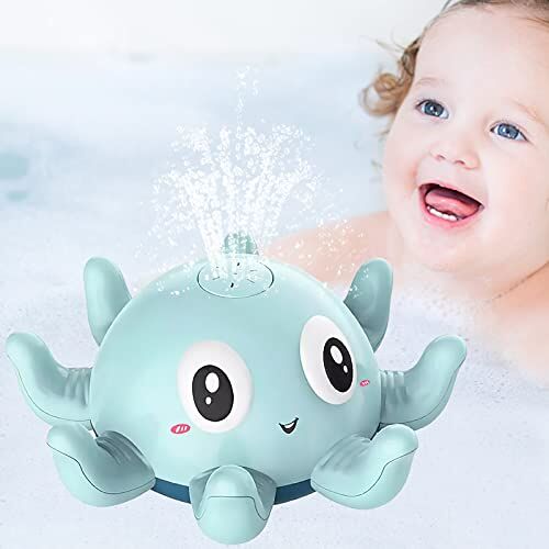 VOSSOT Badspeelgoed voor baby's, waterspeelgoed, octopus, badspeelgoed, inductie, drijvend badspeelgoed met licht, zwembad octopus, badspeelgoed vanaf 1 2 jaar, cadeau voor baby's en kinderen, blauw