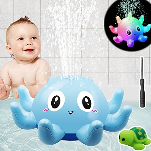 KINSI Baby badspeelgoed octopus spray waterspeelgoed baby bad speelgoed met licht badspeelgoed baby vanaf 1 jaar kinderdouche badspeelgoed vanaf 1 2 3 4 jaar waterstraal zwembad speelgoed blauw