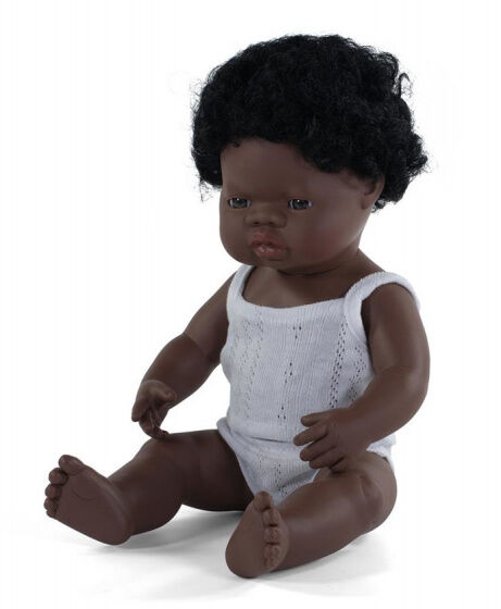 Miniland babypop jongetje met vanillegeur 38 cm zwart haar - Bruin