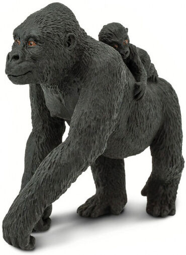 Safari laagland gorilla met baby junior 10 cm rubber zwart - Zwart