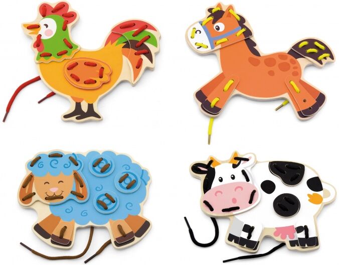 Viga Toys rijgblokken dieren 4 stuks - Multicolor