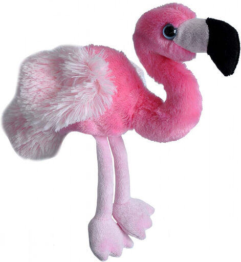 Wild Republic knuffel flamingo junior 18 cm pluche roze/zwart - Roze,Zwart