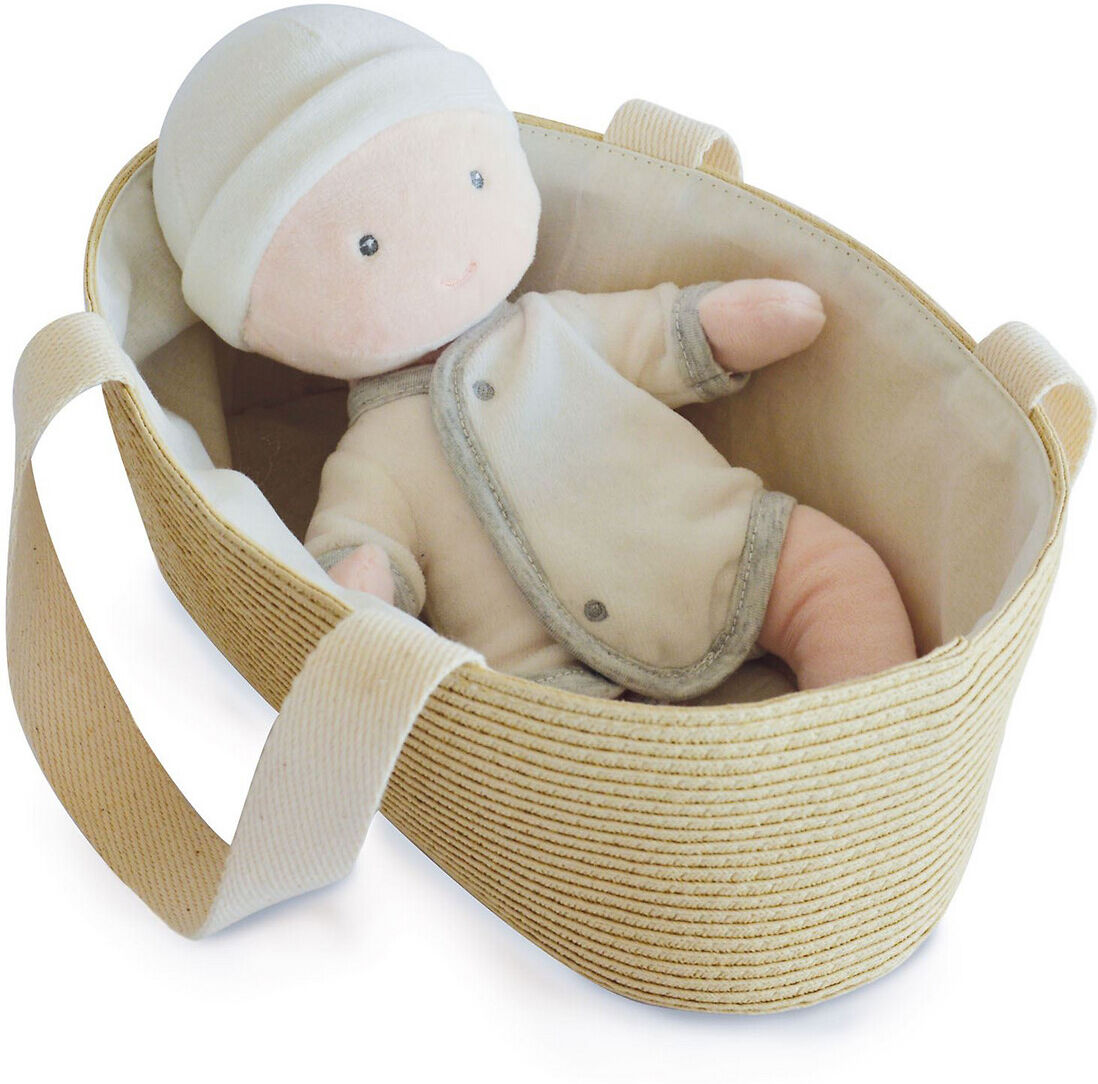 Doudou Et Compagnie Boneca com alcofa, 28 cm   branco/cinzento