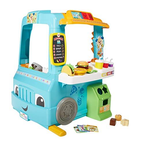 Fisher-Price GHJ07 – Pedagogisk Food Truck trespråkig (tyska, spanska, franska) med kök och pedagogiska spel, leksaker från 18 månader