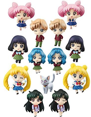 Megahouse Sailor Moon Petit Chara School Life 4 figurer Saturnus Neptunus Uranus Pluto Sailor Moon Chibi Moon ett set om 6 st