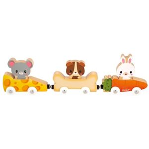 Janod - Magnetic Pets - Early-Learning Toy - 3 Vehicles + 3 Animals in Wood - Develops Dexterity - FSC Wood Game - 18 Months +, J03315