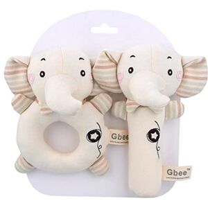 Eastuy 2PCS Baby Rattle Toys, Organic Cotton Soft Stuffed Hand Grip Sticks Hand Bells for Babies, Rabbit Bear Elephant Lion Dog, Cartoon Animal Sensory Toys for Babies Boys Girls