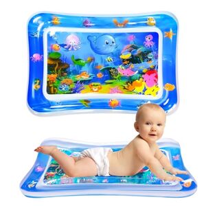 Inflatable Baby Water Mat JUNDAJC 70x50cm Tummy Time Baby Sensory Water Play Mat for 3 6 9 12 Months Newborn Early Education Water Pad Toy Floor Gyms Watermat for Infant Gift(Blue)