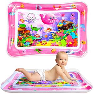 Inflatable Baby Water Mat JUNDAJC 70x50cm Tummy Time Baby Sensory Water Play Mat for 3 6 9 12 Months Newborn Early Education Water Pad Toy Floor Gyms Watermat for Infant Gift(Pink)