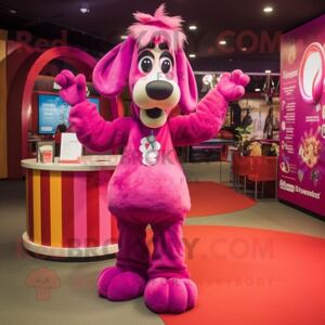 REDBROKOLY Magenta Dog mascot costume character dressed with a Evening Gown and Headbands