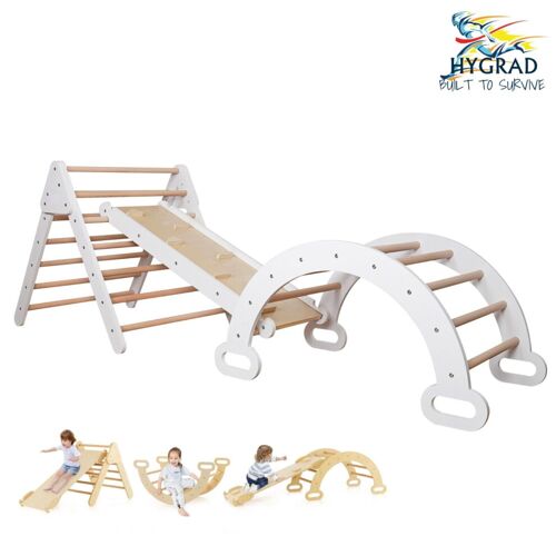 HYGRAD Montessori Pikler Set of 3 Triangle Ramp Arch Climber Ladder Slide Play Gym Set
