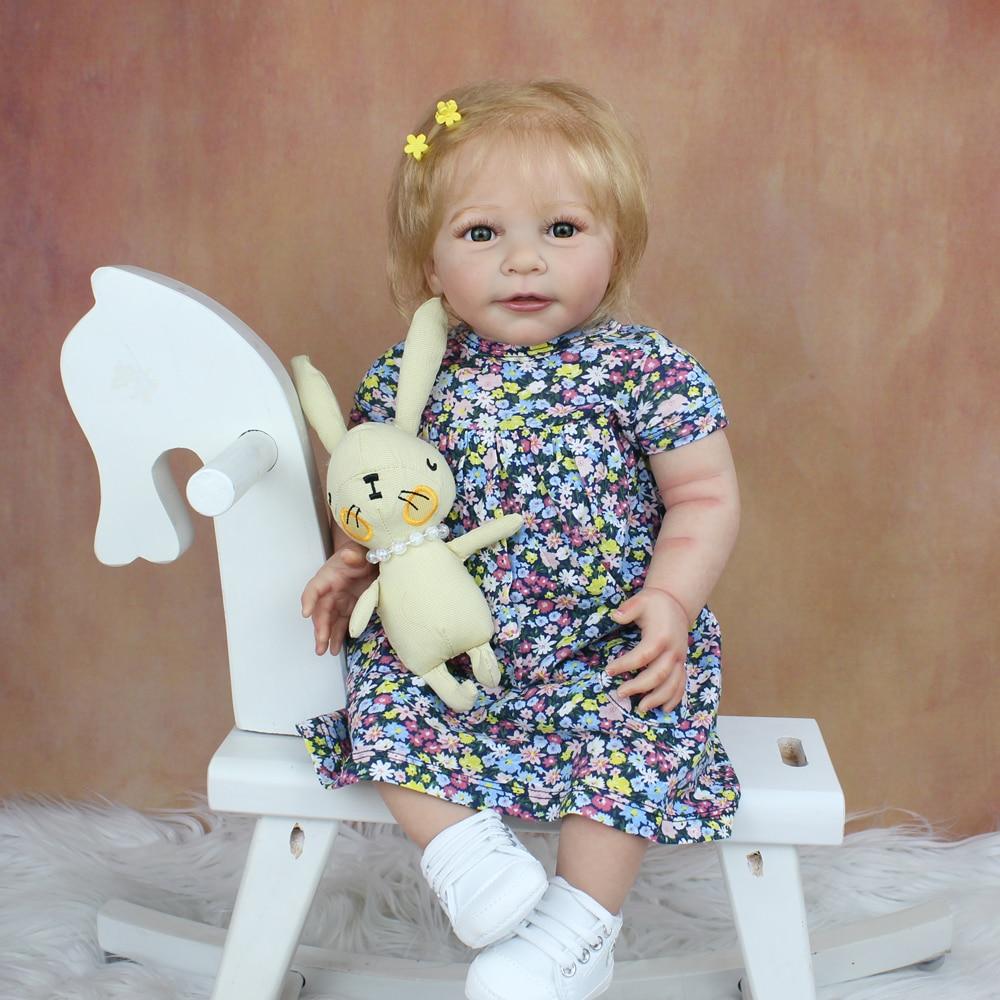 BZDOLL Reborn BZDOLL 55CM 3D-Paint Skin Soft Silicone Reborn Baby Doll Have Blood Vessels 22 Inch Blonde Lisa Dress Up Like Real Bebe Girl Toy