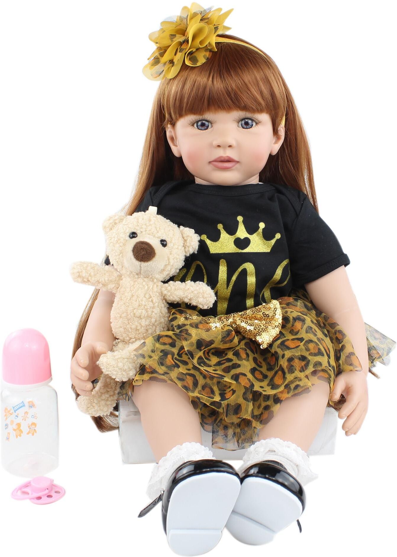 BZDOLL Reborn BZDOLL 60cm Silicone Reborn Baby Doll Toy For Girl 24 Inch Vinyl Princess Toddler with Cloth Body Alive Bebe Dress Up Kid Birthday Gift