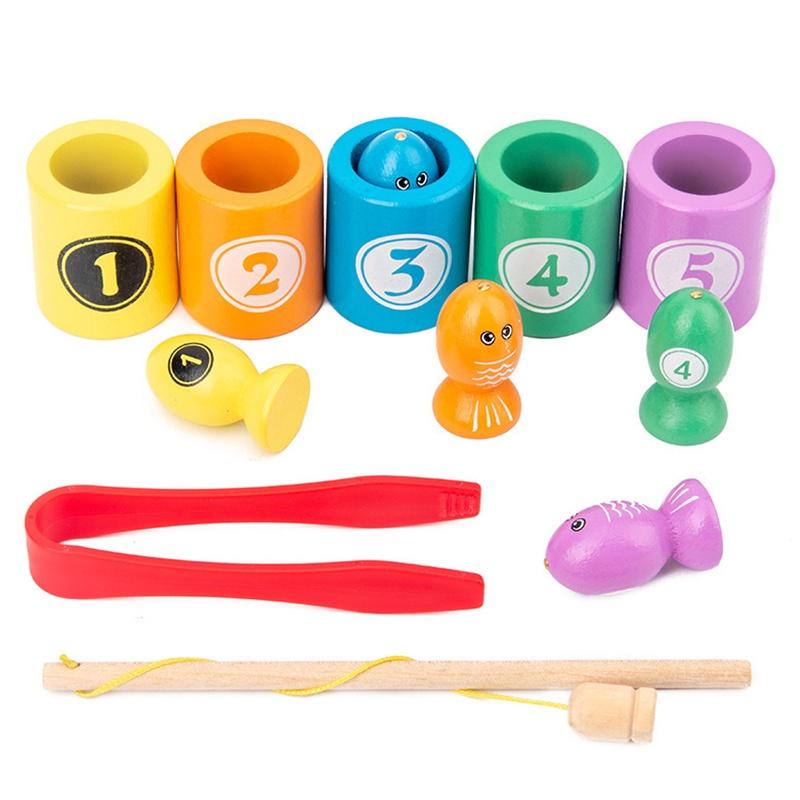 MagicMonkey 1 Set Baby Number Color Match Toy Magnetic Fishing Clip Insect Game  Wooden Montessori Toys Early Learning Educational Toys Gifts for Kids