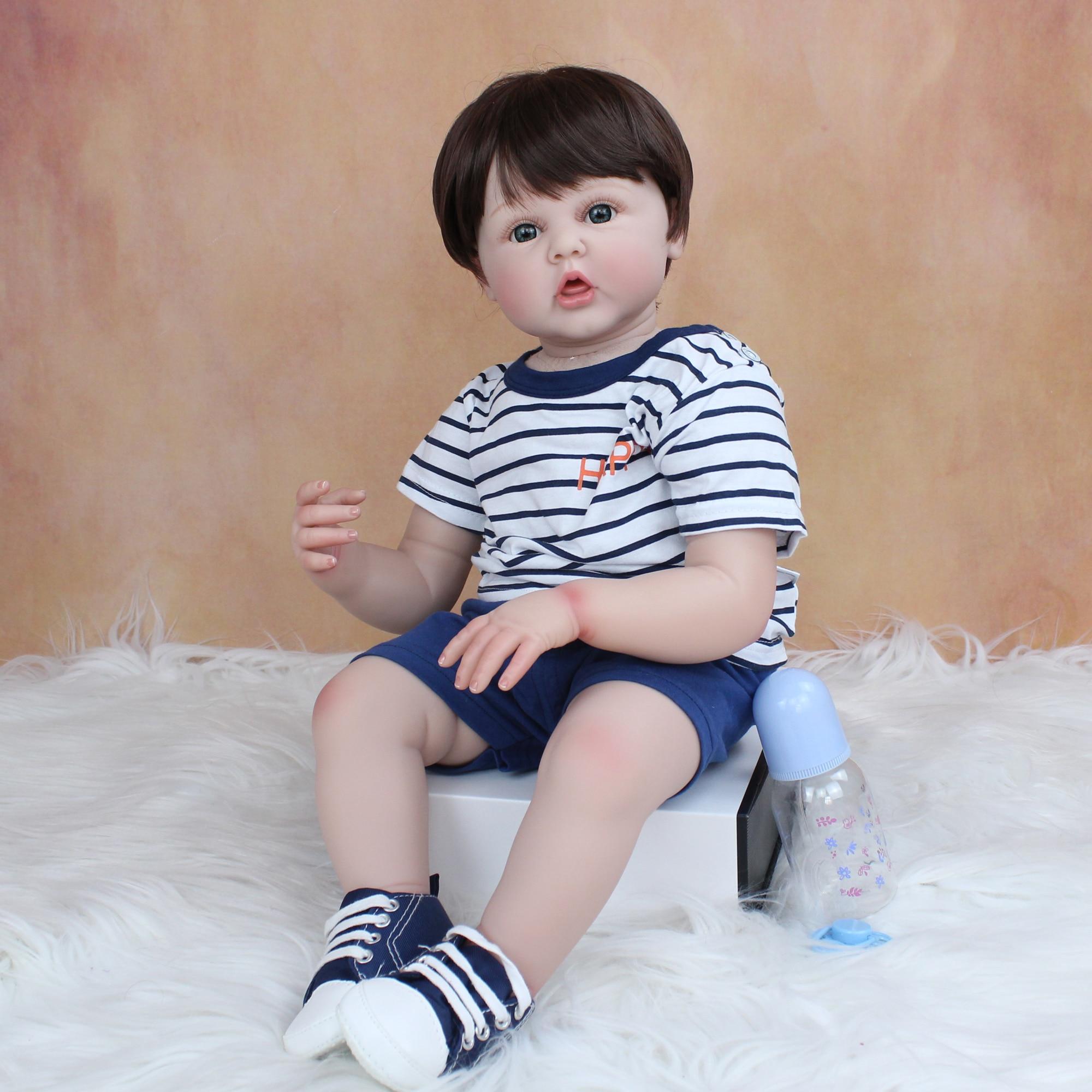 BZDOLL Reborn BZDOLL 60cm Soft Silicone Reborn Toddler Boy Doll For Girl 24 Inch Cloth Body Baby Lovely Birthday Gift Play House Toy