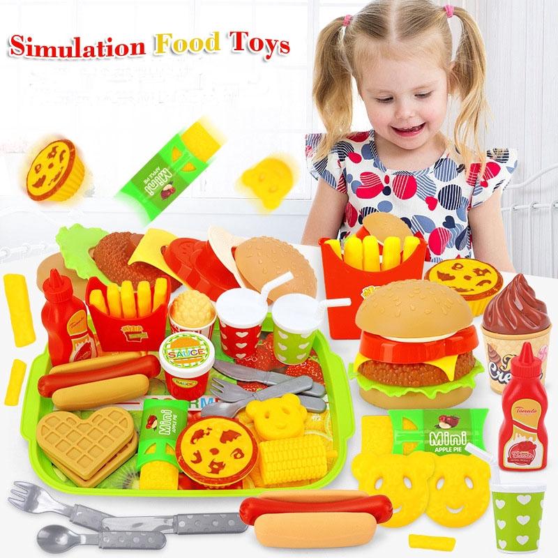 MagicMonkey Kids Pretend Simulation Food Toys Baby Play House Hamburger Hot dog French Fries Kitchen Set Toys Fast Food Educational Toys