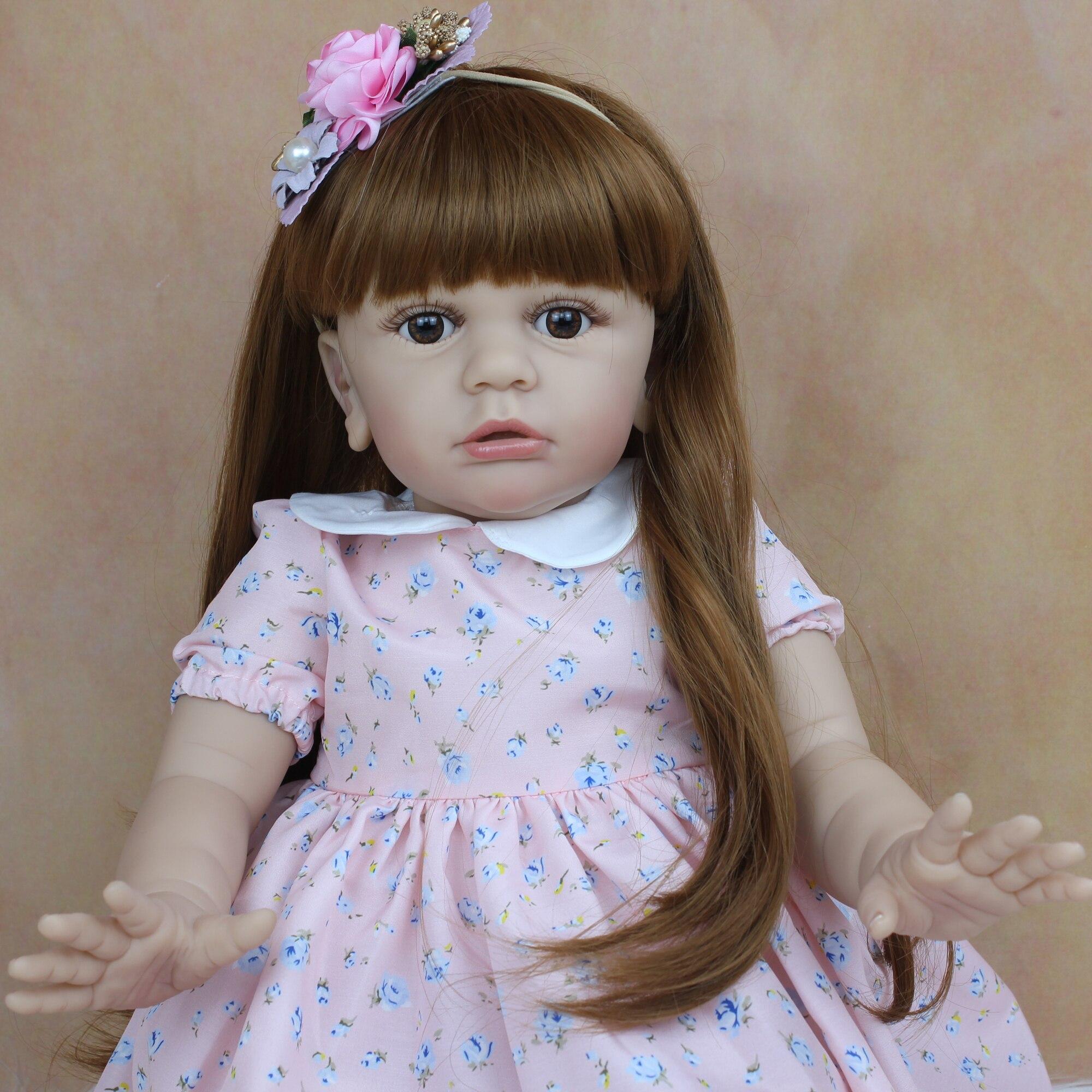 BZDOLL Reborn BZDOLL 60CM Soft Silicone Reborn Baby Doll Toy For Girl Cloth Body 24 Inch Vinyl Long Hair Princess Toddler Tayra Dress Up Alive Bebe