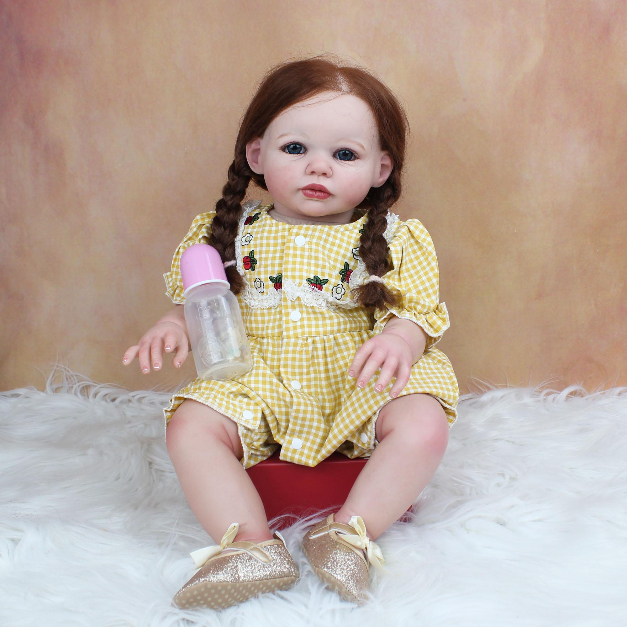 BZDOLL Reborn BZDOLL 65CM 3D-Paint Skin Soft Silicone Reborn Baby Girl Doll 26 Inch Cloth Body Toy Realistic Big Fat Long Hair Princess Toddler