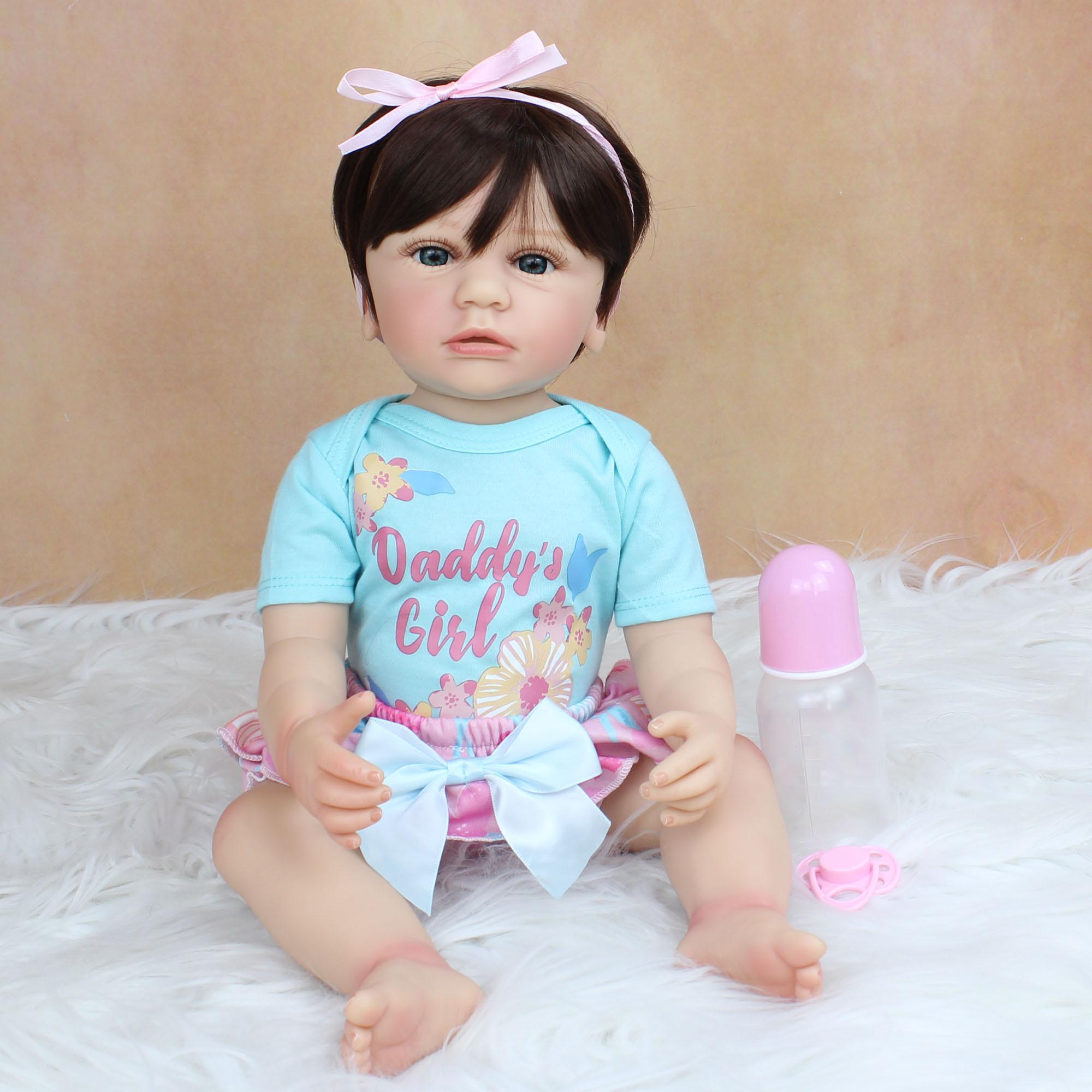BZDOLL Reborn BZDOLL 55CM Full Silicone Body Reborn Baby Girl Doll Toy Soft Vinyl Princess Toddler Classic Dress Up Boneca Birthday Gift Present