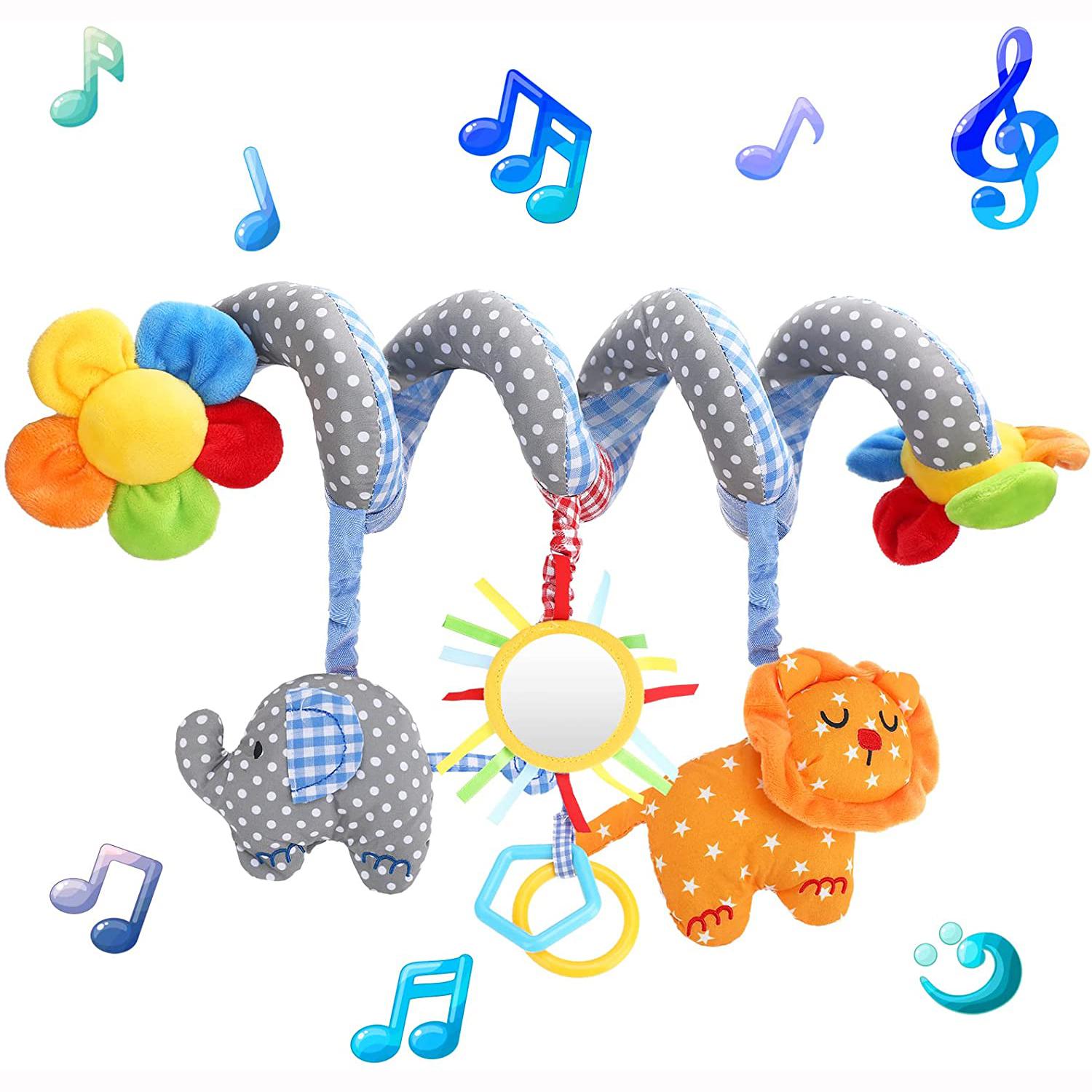 FourAll-Toys, Kids & Baby Car Seat Toys Stroller Spiral Toys for Baby Girl Elephant Crib Hanging Spiral Plush Toy for Stroller Car Travel Activity