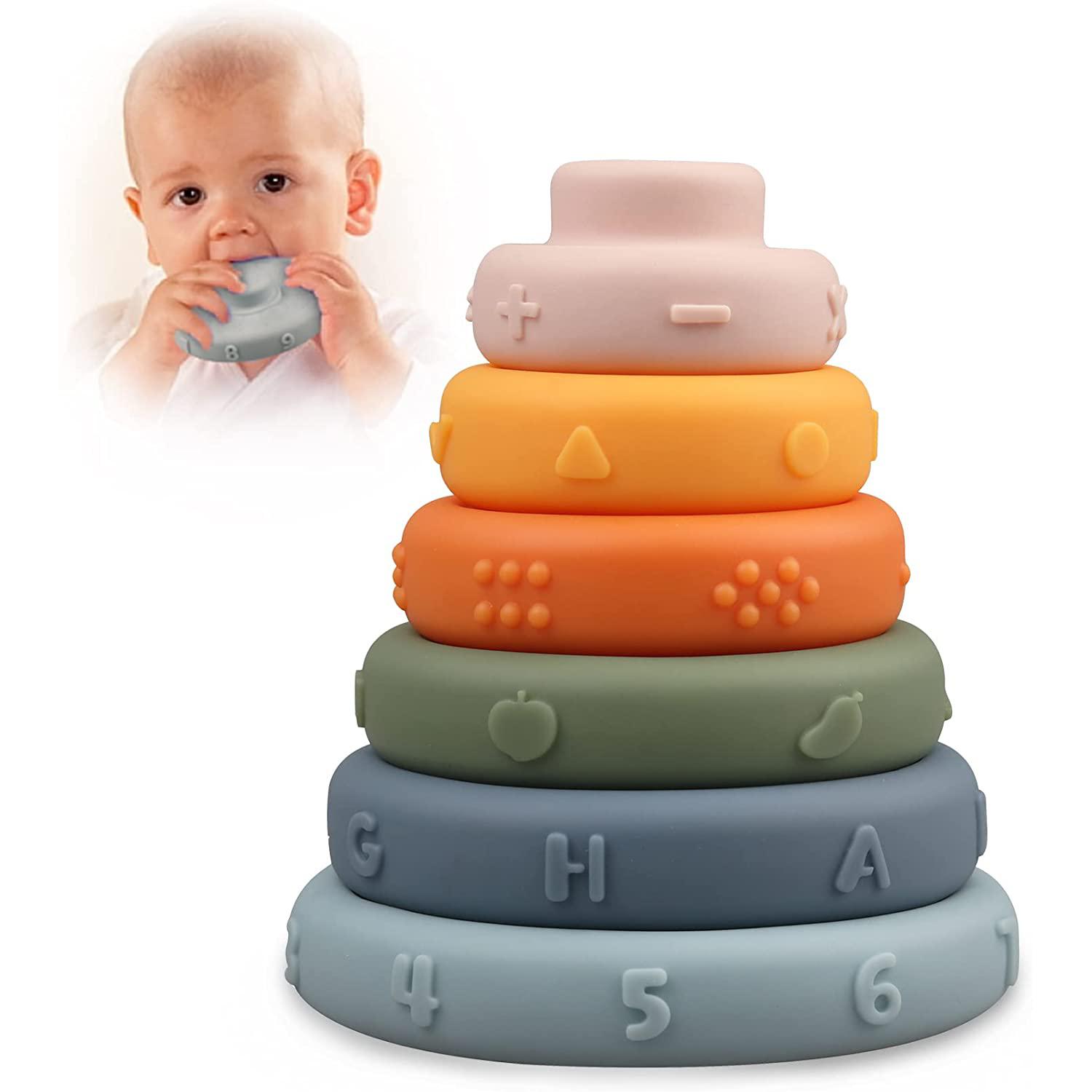 FourAll-Toys, Kids & Baby Baby Stacking Rings - Soft Building Blocks Toys for Toddler - Montessori Sensory Educational Developmental Learning Toy for 6 9 12 18 Month Girls Boys