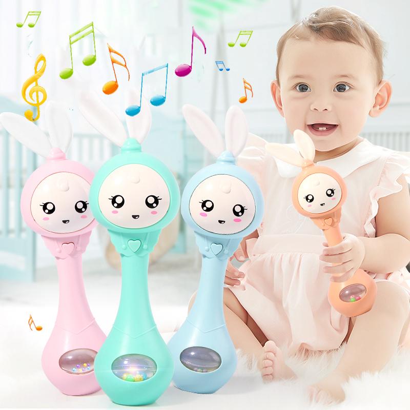 Baby Music Flashing Rattle Toys Rabbit Teether Hand Bells Mobile Infant Stop Weep Tear Rattles Newborn Early Educational Toy 18M MYY