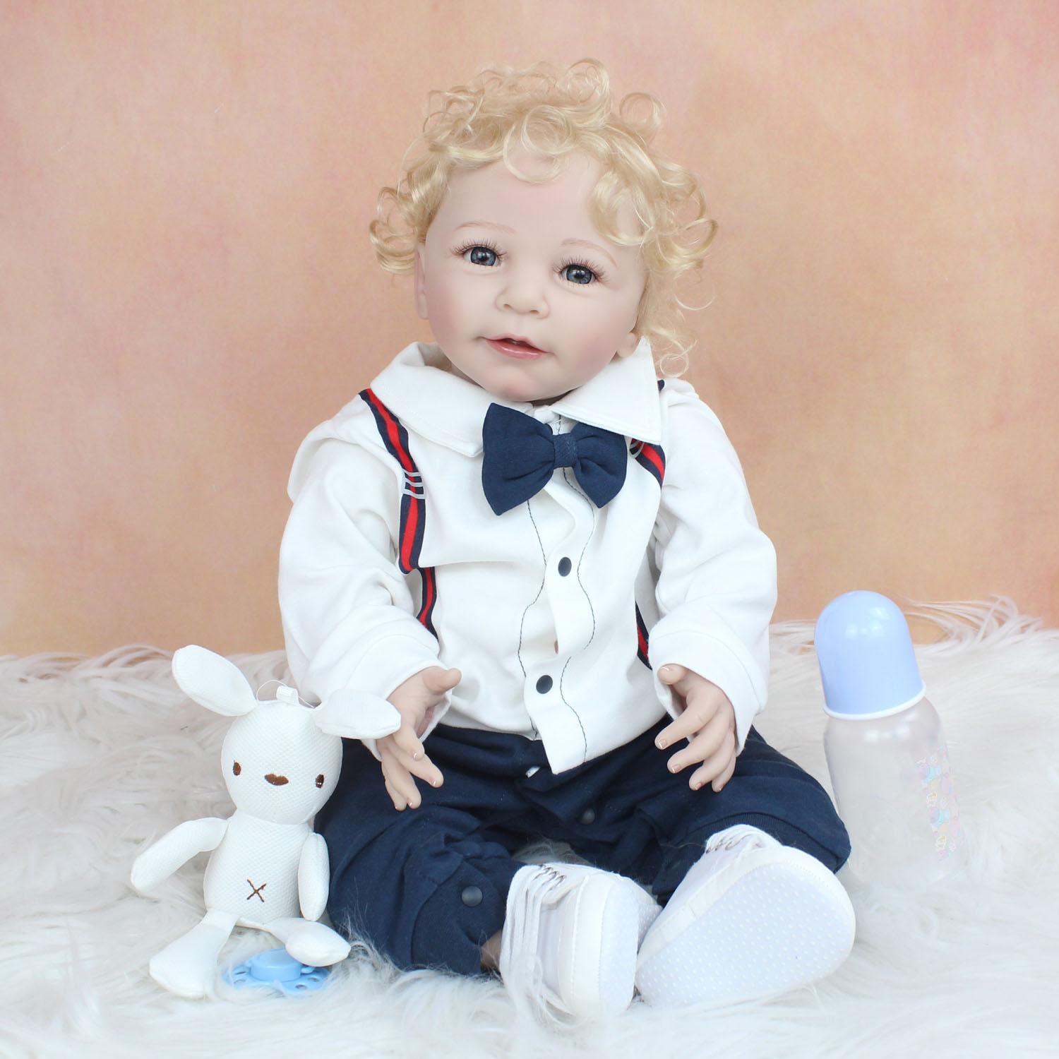 BZDOLL Reborn BZDOLL 55CM Soft Silicone Baby Reborn Boy Doll Toy For Girl Cloth Body Realistic Handmade 22 Inch Blonde Hair Toddler Bebe Lifelike