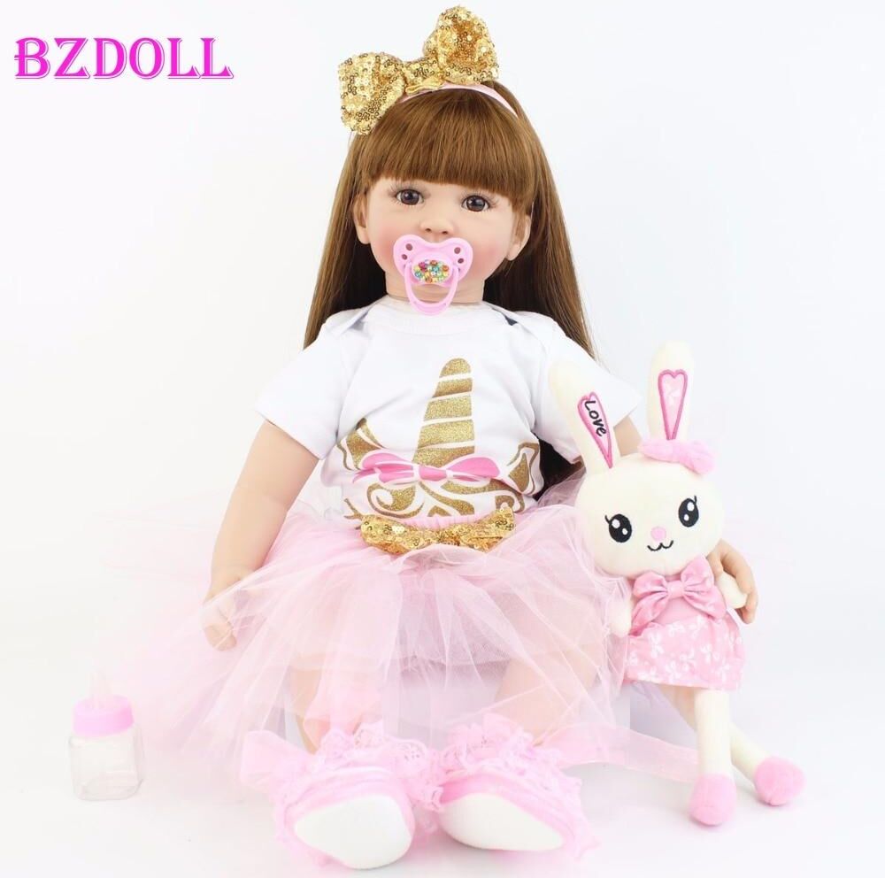 BZDOLL Reborn BZDOLL 60cm Soft Silicone Baby Reborn Toddler Doll Soft Vinyl Princess Girl Bonecas Kids Birthday Gift Bath Toy