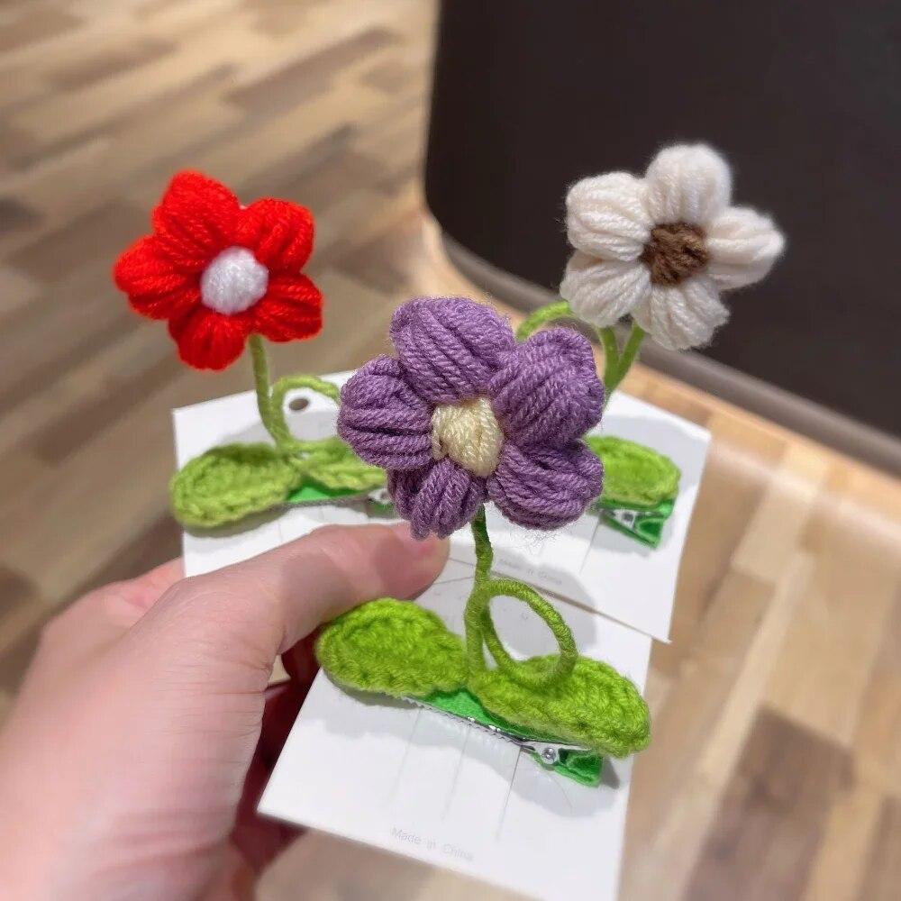 Ably-Baby&Toys Flower Hair Clips Handmade Knitting Wool Hairpin Alligator Clips for Girls Sweet Barrettes Kids Headwear Hair Accessories