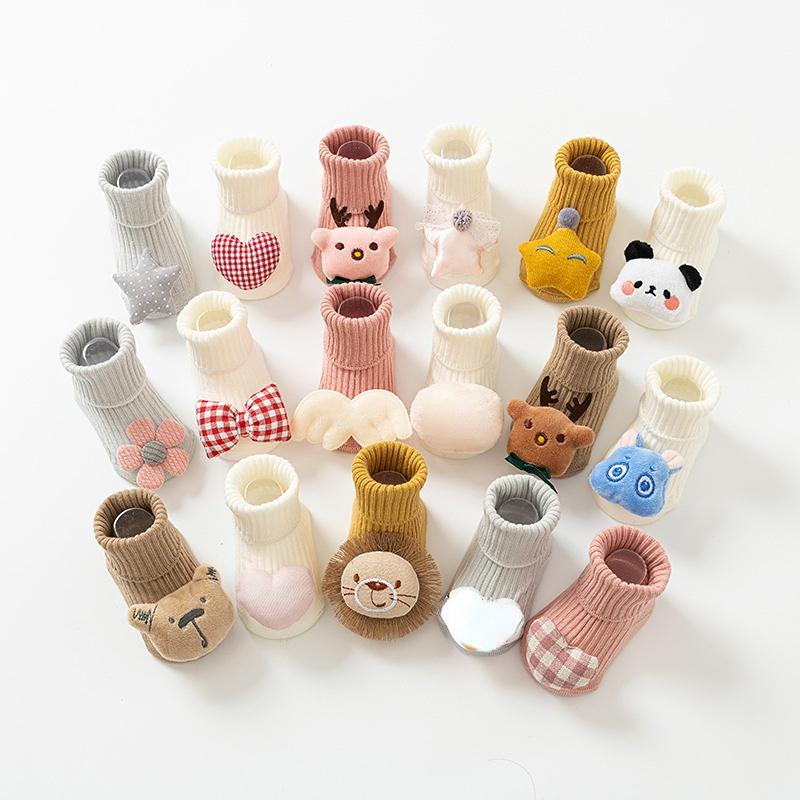 Ably-Baby&Toys Cute Cartoon-Doll Decoration Baby Socks Spring Summer Anti-slip Newborn Baby Socks for Floor for 0-2 Baby Comfortable Loose