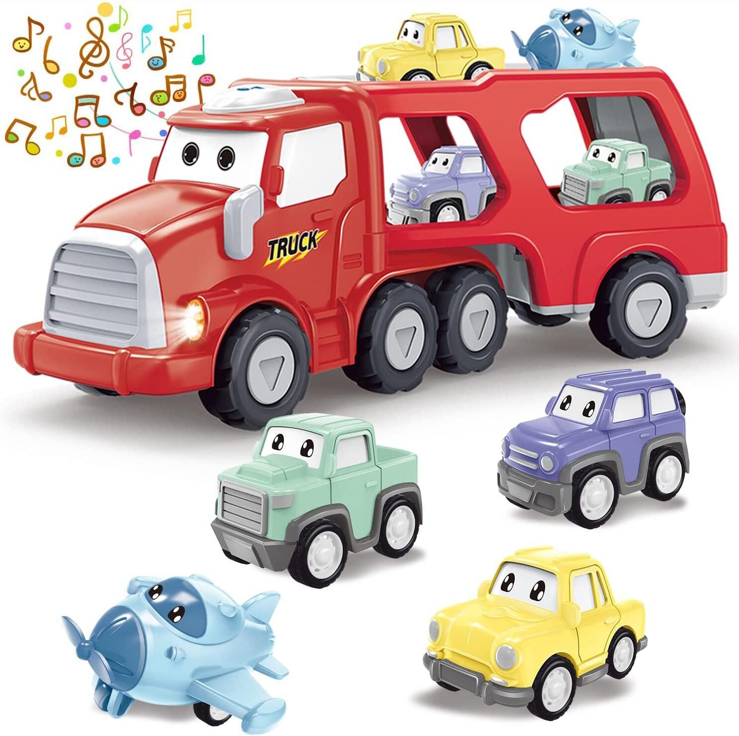 FourAll-Toys, Kids & Baby Toddler Toys Car - 5 in 1 Music and Lighting Carrier Trucks - Age Kids 1-2 Toys 12-18 Months Christmas Party Birthday Baby Gift Toddler Toys Age 2-4