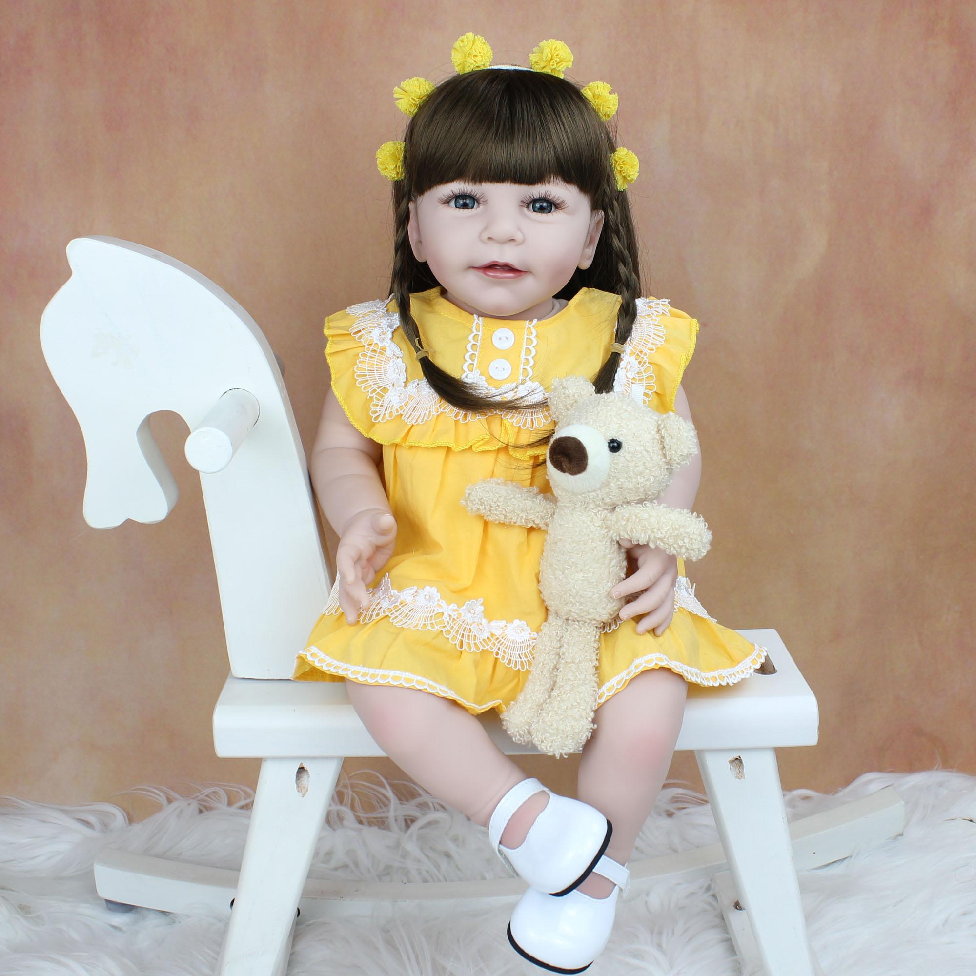 BZDOLL Reborn BZDOLL 55CM Soft Silicone Reborn Baby Doll Toy For Girl Like Real Cloth Body Realistic 22 Inch Princess Toddler Dress Up Bebe Gift