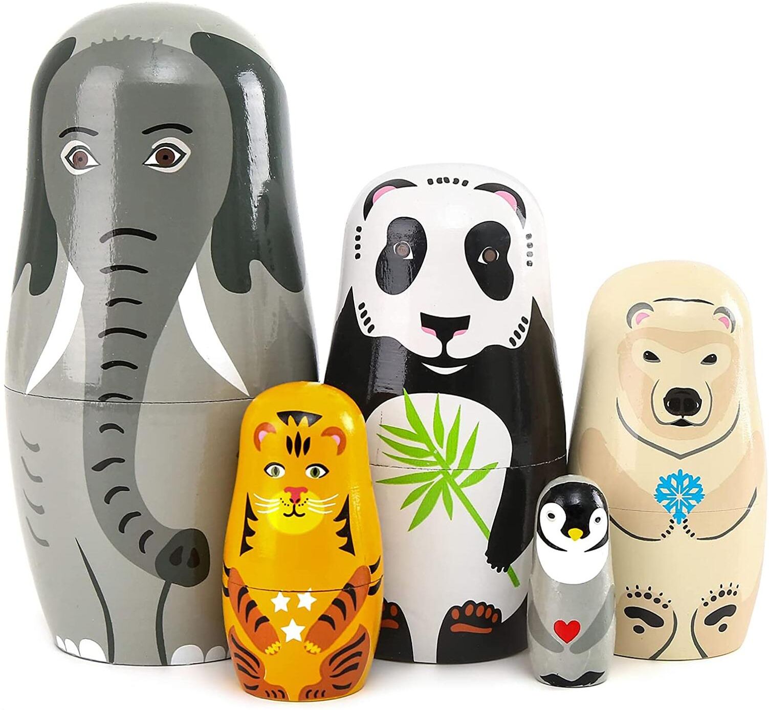 FourAll-Toys, Kids & Baby 5pcs Beautiful Handmade Wooden Animal Nesting Dolls Elephant Panda Nesting Dolls Gift  Nesting Wishing Dolls Matryoshka Traditional