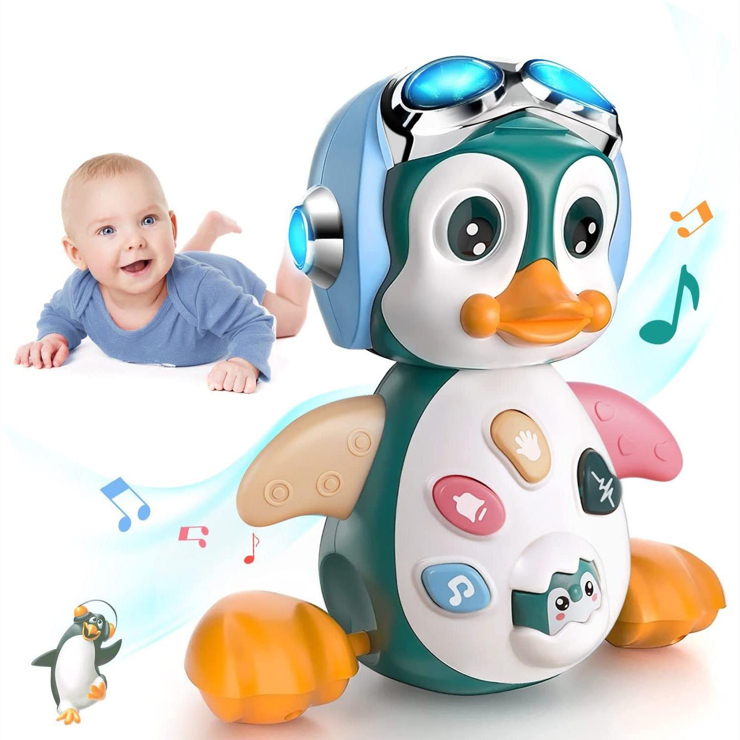 Thriving Toys Baby Musical Toys, Infant Crawling Toy W/Lights Sounds, Interactive Penguin Early Educational Learning Moving Walking Baby Toy,1~3 Year Old Kids