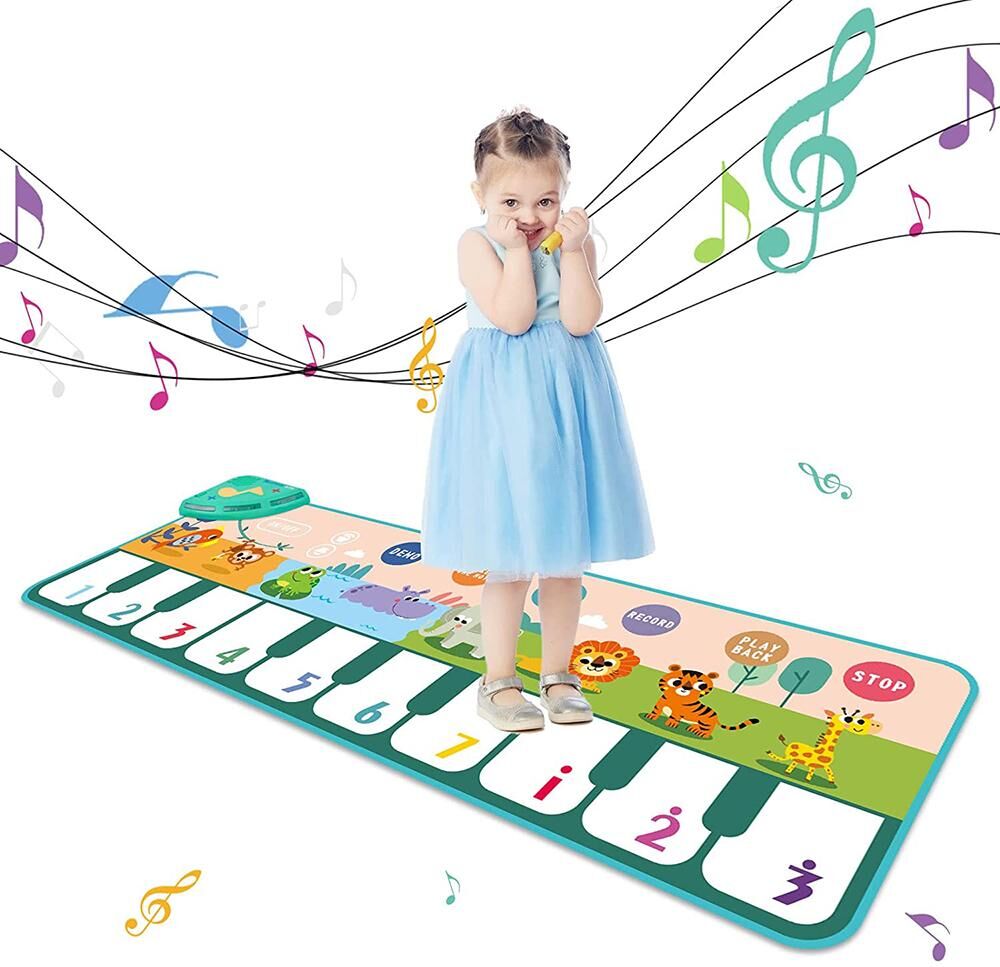 Coolplay 110x36cm Musical Piano Mat for Kids Toddlers Floor Keyboard Dance Mat with 8 Animal Sounds Baby Mat Educational Toys WBL