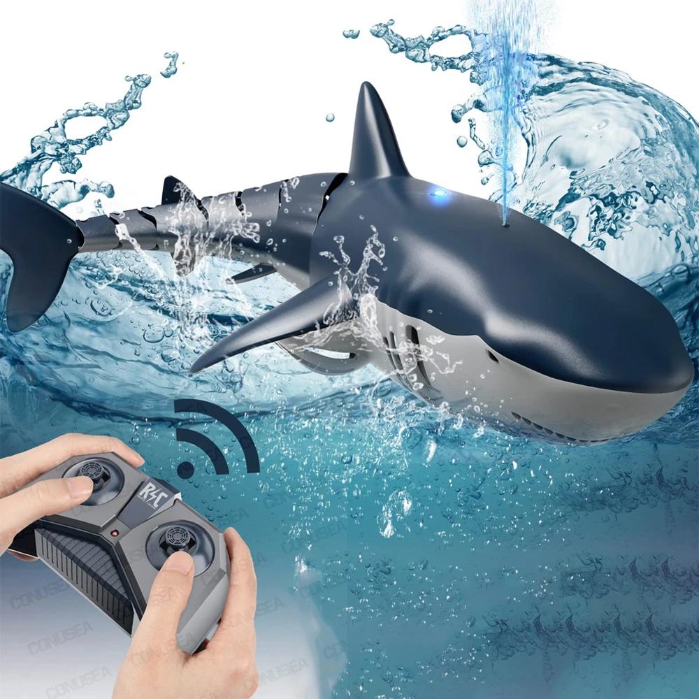 LYZRC Smart Rc Shark whale Spray Water Toy Remote Controlled Boat ship Submarine Robots Fish Electric Toys for Kids Boys baby Children