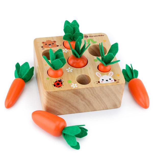 Thriving Toys Montessori Toddlers Toys, Macron Carrot Harvest Game Wooden Toy for Age 2 3 Old Baby kids, Educational Learning Shape Sorting Matching Gifts