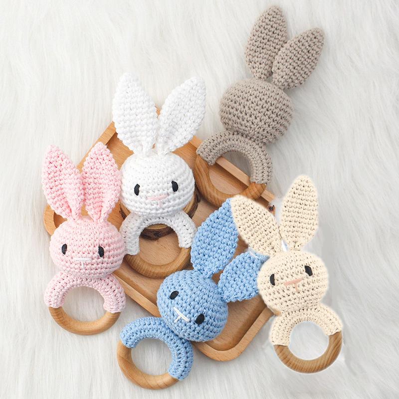 Happypilot Baby Rattle Crochet Cute Bunny Rattle Bell Newborn Knitting Toy Educational Teether Baby Mobile Rattle Toy