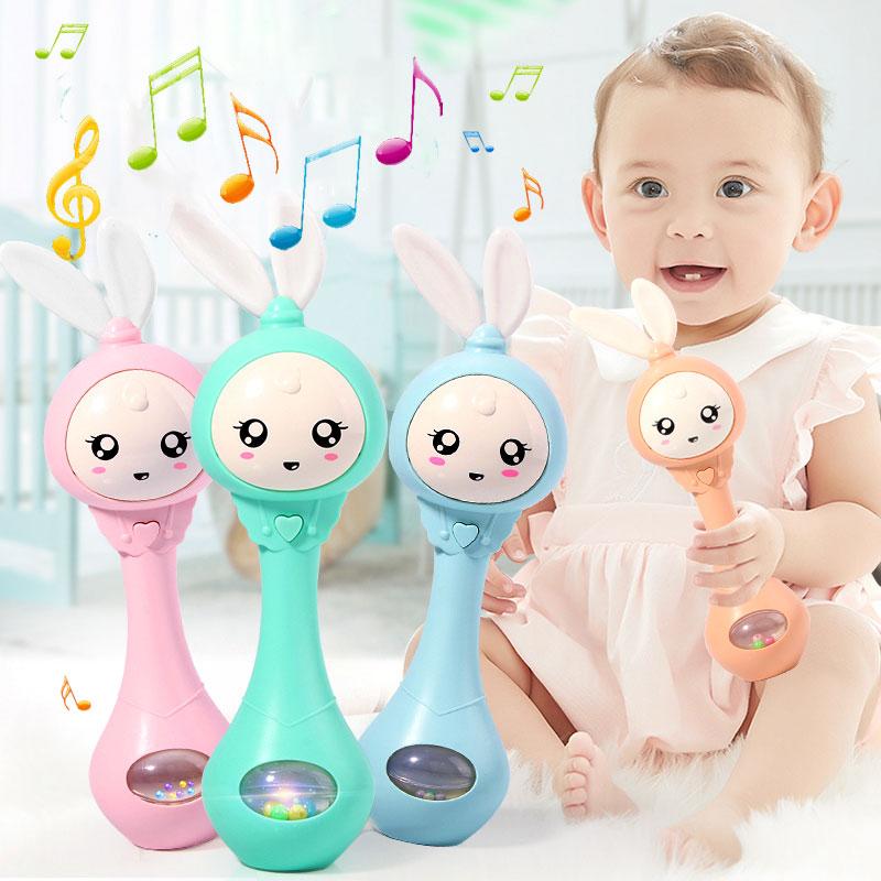 BeautyLucky Baby Music Flashing Rattle Toys Rabbit Teether Hand Bells Mobile Infant Stop Weep Tear Rattles Newborn Early Educational Toy 18M