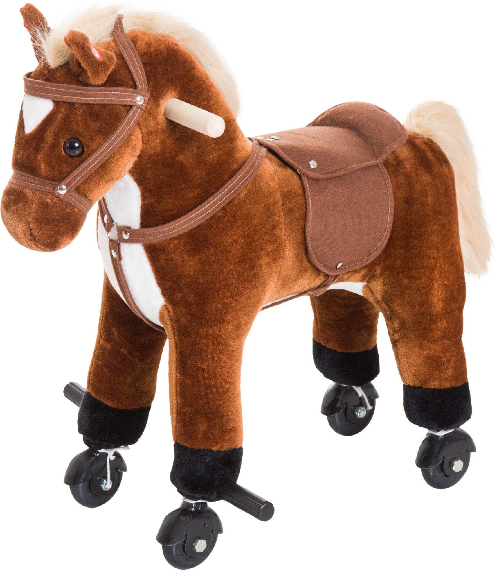 HOMCOM Rocking Horse Little Baby Plush Toy Wooden Style Ride on Rocker Sound Kids Gift