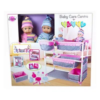 Lissi Baby Care Center for Twins with Two Toy Baby Dolls & Feeding Accessories, Multicolor