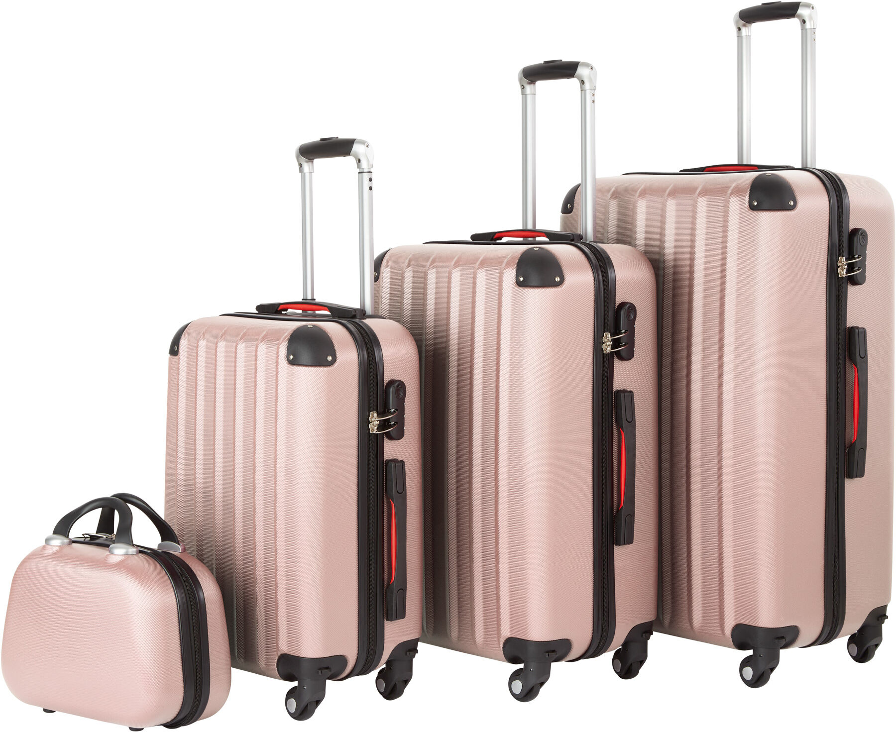 tectake Hartschalenkoffer und Beauty-Case Set 4-tlg. - roségold