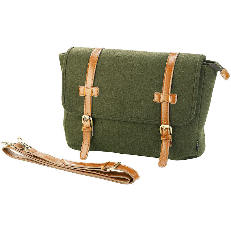 Carlo Milano Messenger-Bag im Querformat, in Filz- & Leder-Optik