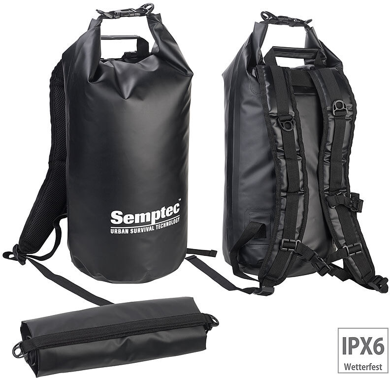 Semptec Urban Survival Technology Wasserdichter Trekking-Rucksack aus Lkw-Plane, 20 Liter, schwarz, IPX6